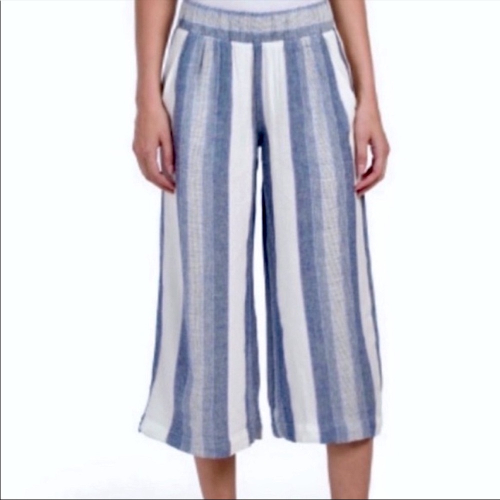 2FOR$30 Cloth & Stone Blue Striped Wide Leg Crop Pant